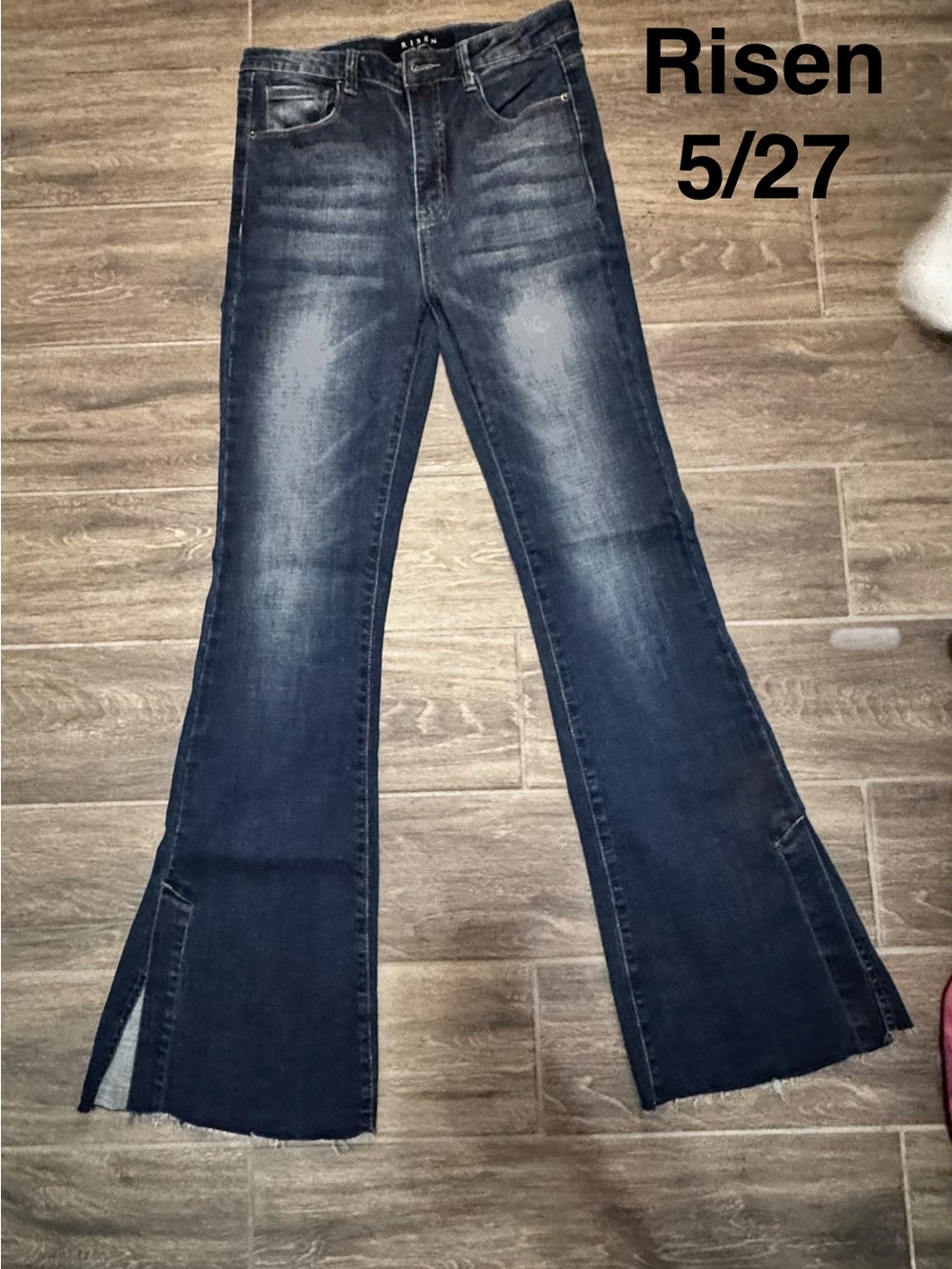 Risen Dark Blue Flare Jeans - High-Rise Flared Denim